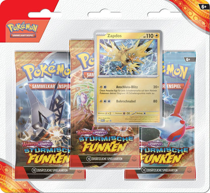 Pokémon TCG - Karmesin & Purpur - Stürmische Funken - 3er-Pack Blister DE